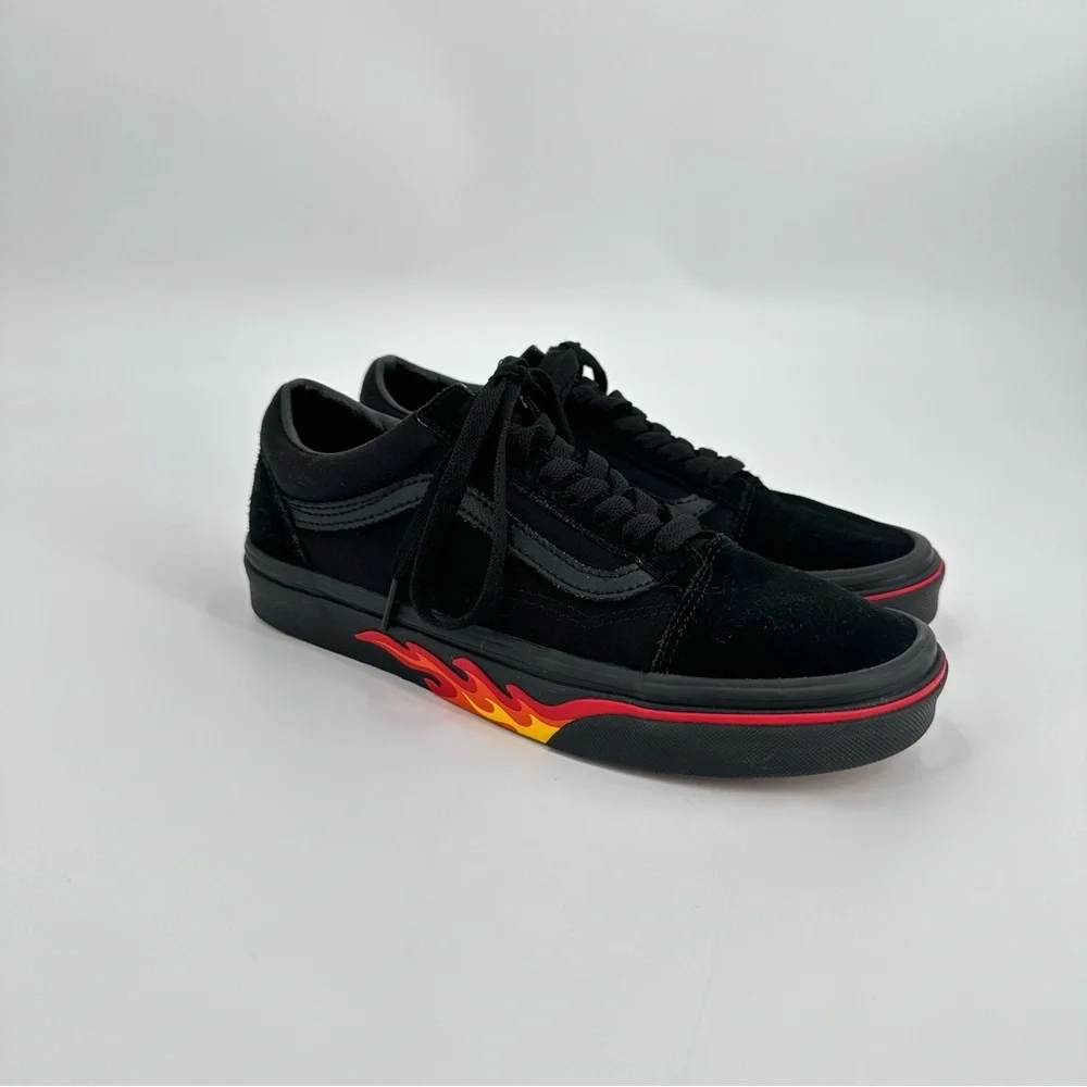 Vans Old Skool Flame Wall Collection Unisex Black Skate Shoes Size M-7, W-8.5